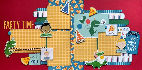 Party Time - Pizza Party 2 Page Scrapbooking layout KIt or Premade Scrapbooking Pages