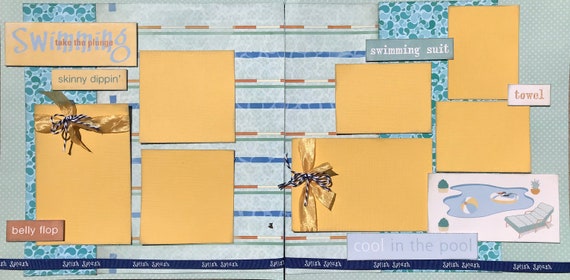 Swimming - Take the Plunge, 2 Page Scrapbooking Layout Kit or Premade Scrapbooking Pages