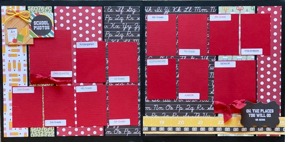1st Grade Scrapbooking Kit Bundle - 4 page Scrapbooking Layout Kit or Pre Made Pages - 2 - 2 Page layout kits
