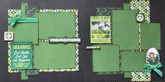 Happy St Patricks Day - Good Luck, Good Health and Happiness - 2 page Scrapbooking Layout Kit or Premade Pages