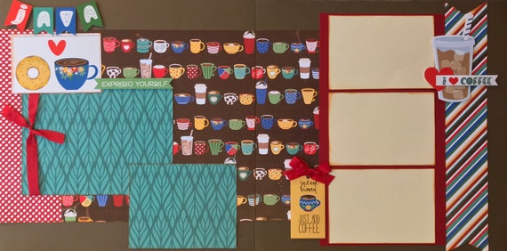 Coffee and Donuts / Instant Human - Just Add Coffee 2 Page Scrapbooking Layout Kit or Premade Scrapbooking Pages