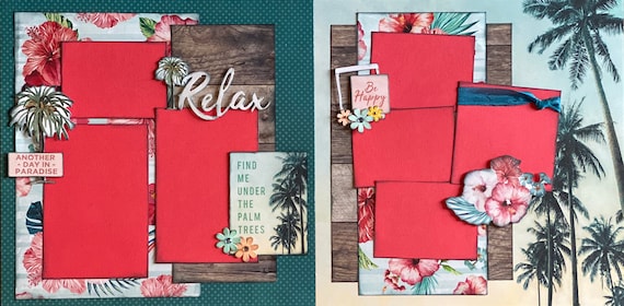 Relax - Find me Under the Palm Trees 2 Page Scrapbooking Layout Kit or Premade Scrapbooking Pages
