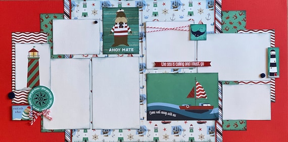 Ahoy Mate - the Sea is Calling and I Must Go 2 page scrapbooking layout Kit or Premade Scrapbooking Pages