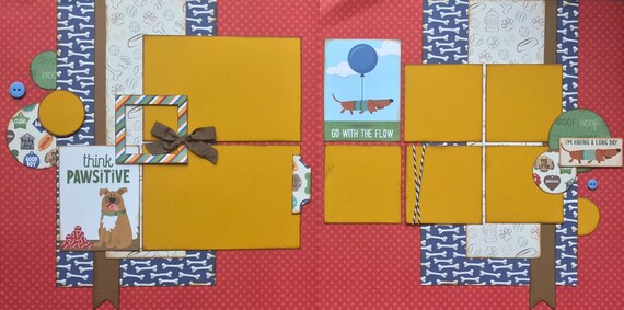 Think Pawsitive - Go with the Flow 2 Page Scrapbooking Layout Kit or Premade Scrapbooking Pages
