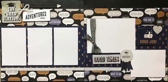 Let New Adventures Begin - Con-GRAD-ulations Graduation 2 page scrapbooking kit or Premade Scrapbooking Pages