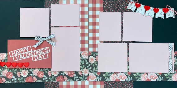 Happy Valentine's Day 2 Page Scrapbooking Layout Kit or Premade Scrapbooking Pages