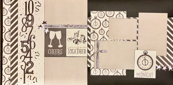 Cheers to a New Year! Kiss me at Midnight 2 page Scrapbooking Layout Kit or remade Scrapbooking Pages