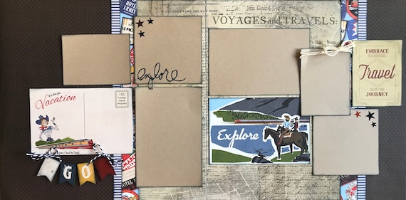 It's time for Vacation 2 page Scrapbooking layout kit or Premade Scrapbooking Pages