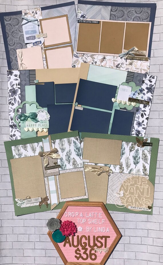 Top Shelf Kit Club August - 3 - 2 Page Scrapbooking Layout Kits - Pink Paislee Indigo and Ivy
