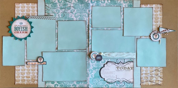 You Have Such a Boyish Charm 2 page Scrapbooking layout kit or Premade Scrapbooking Pages