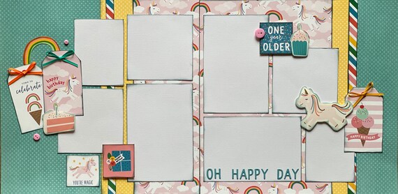 Time to Celebrate - Oh Happy Day! 2 Page Scrapbooking layout KIt or Premade Scrapbooking Pages