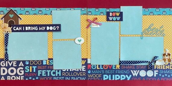 Can I Bring my Dog? Bow Wow 2 Page Scrapbooking Layout Kit or Premade Scrapbooking Pages
