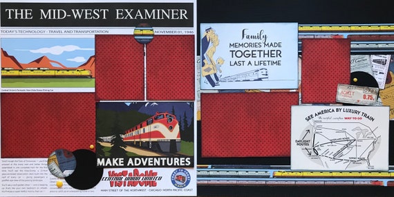 Make Adventures - Train 2 page Scrapbooking layout kit or Premade Scrapbooking Pages