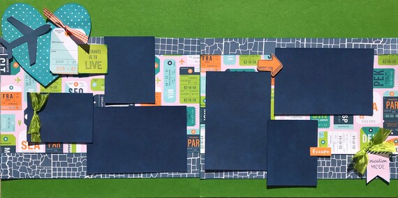 To Travel is to Live - Vacation Mode 2 Page Scrapbooking layout Kit or Premade Scrapbooking Pages