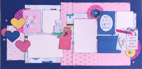 YAY YAY YAY - Hooray for Cake! 2 Page Scrapbooking layout KIt or Premade Scrapbooking Pages