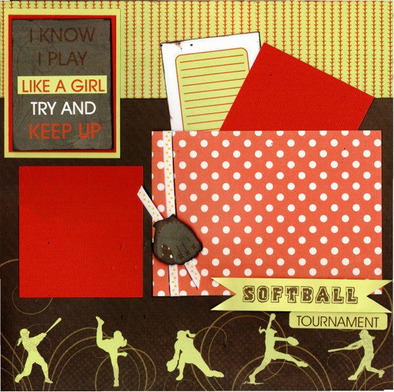 Softball, I Know I Play like a Girl - Try to Keep Up!, 2 page scrapbooking layout kit