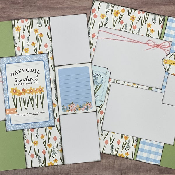 Daffodil, Easter/Spring Themed 2 Page Scrapbooking Layout Kit or Premade Scrapbooking Pages, DIY Scrapbooking Craft Kit