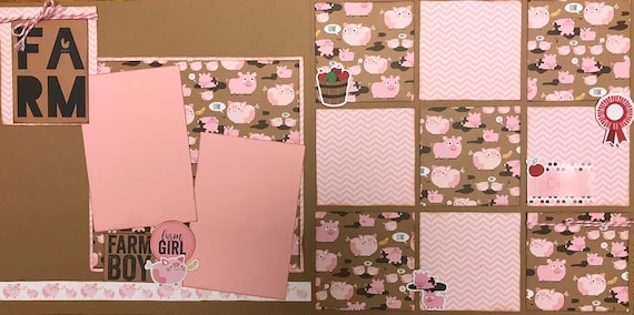Farm - Oink! Farm Boy and/Or Farm Girl 2 Page Scrapbooking Layout Kit or Premade Scrapbooking Pages