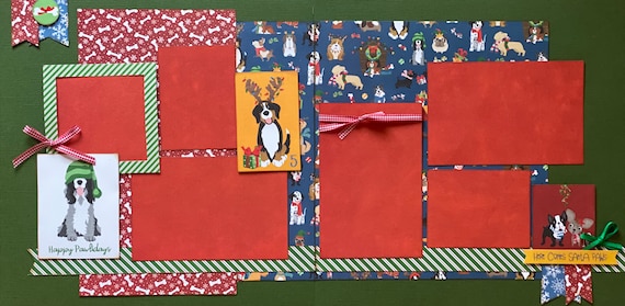 Happy Pawlidays - Here Comes Santa Paws 2 Page Scrapbooking Layout Kit or Premade Scrapbooking Pages