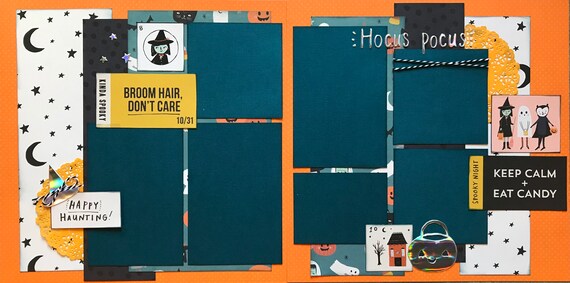 Broom Hair- Don't Care - Hocus Pocus Halloween 2 Page Scrapbooking Layout Kit or Premade Scrapbooking Pages