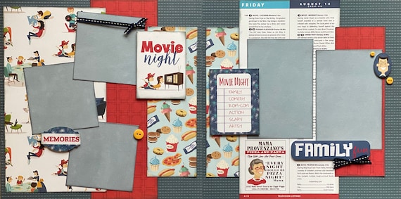 Movie Night - Family Fun 2 Page Scrapbooking Layout Kit or Premade pages