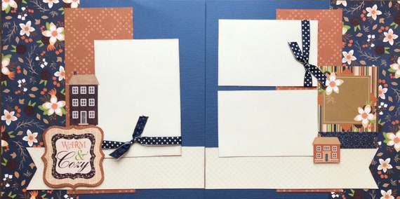 Warm and Cozy 2 Page Scrapbooking Layout Kit or Premade Scrapbooking Pages