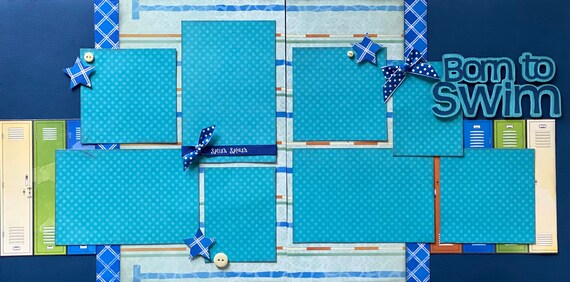 Born to Swim, 2 Page Scrapbooking Layout Kit or Premade Scrapbooking Pages