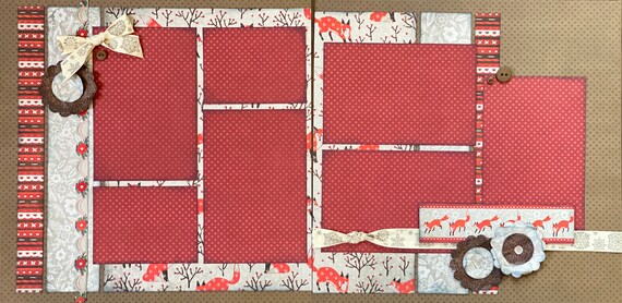 Winter Fox 2 page Scrapbooking Layout Kit or Premade Scrapbooking Pages