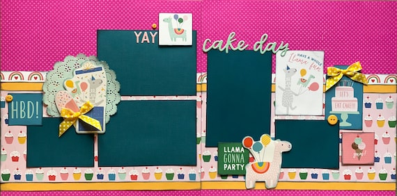 HBD - Cake Day 2 Page Scrapbooking layout KIt or Premade Scrapbooking Pages