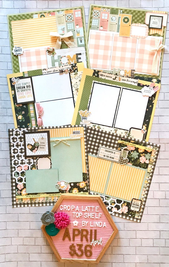 Top Shelf Kit Club April - 3 - 2 Page Scrapbooking Layout Kits - Simple Stories Spring Farmhouse
