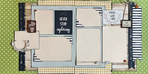Never Stop Exploring 2 page Scrapbooking Layout Kit or Pre Made Pages