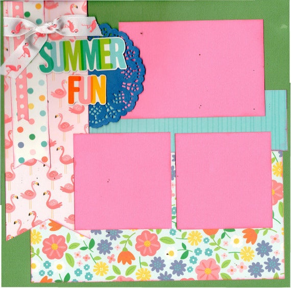 Summer Fun - Flamingos. 2 Page Scrapbooking Layout Kit