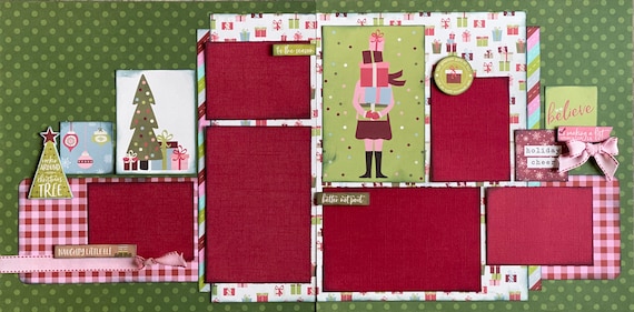 Rockin Arounds the Christmas Tree 2 Page Scrapbooking Layout Kit or Premade Scrapbooking Pages
