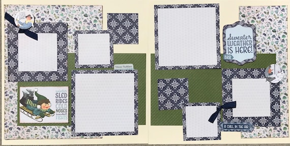 Winter Sled Rides, Cold Noses and Snowball Fights, 2 Page Scrapbooking Layout Kit or Premade Pages