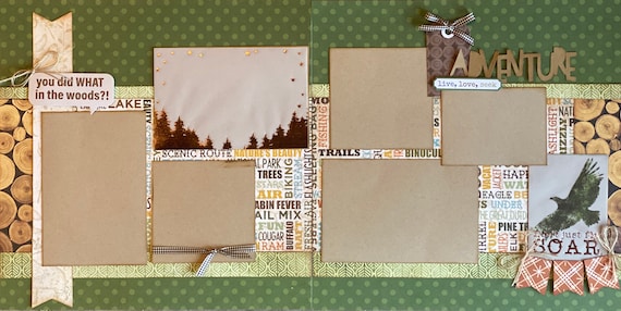 You Did What in the Woods? Adventure 2 page Scrapbooking Layout Kit or Premade Scrapbooking Pages