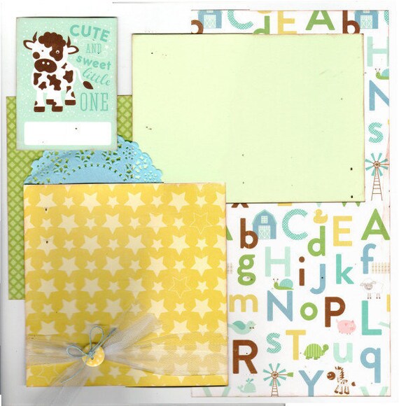 Cute and Sweet Little One, Baby Boy, 2 Page Scrapbooking Layout Kit