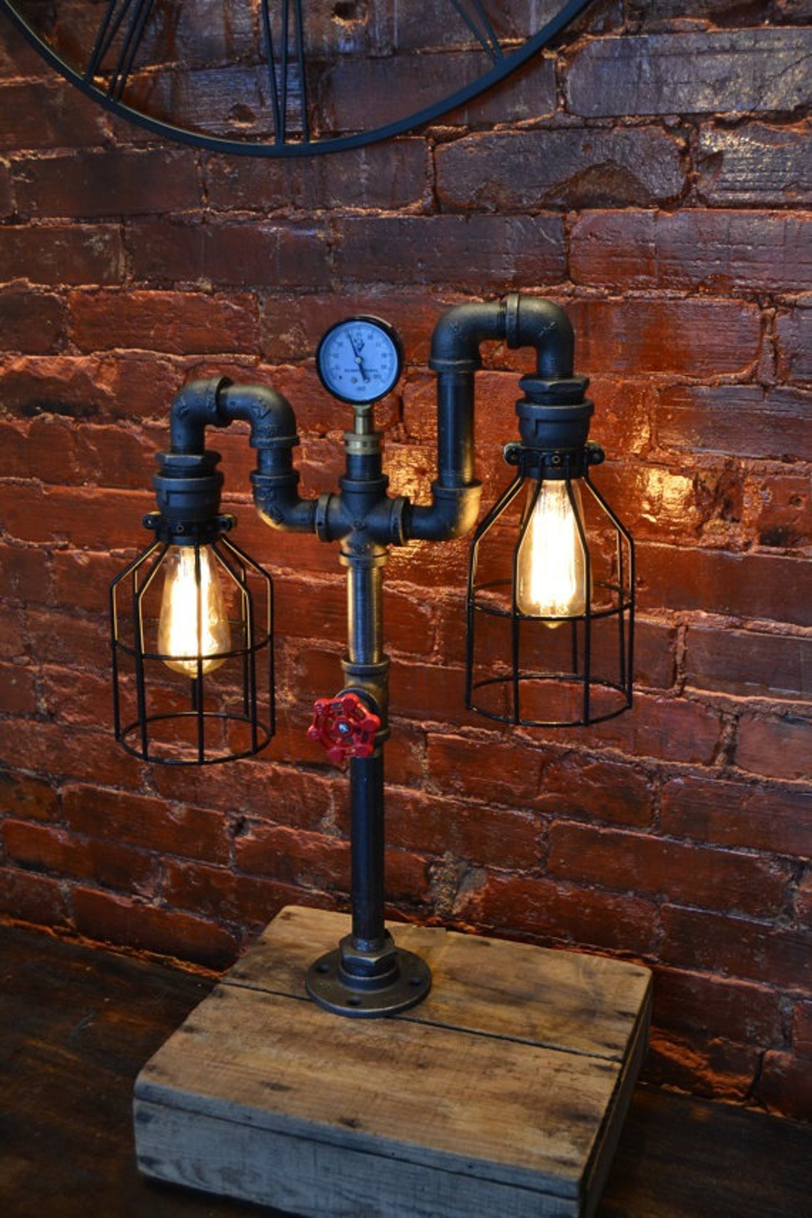 Steampunk double pendant pipe lamp / industrial iron pipe desk Etsy