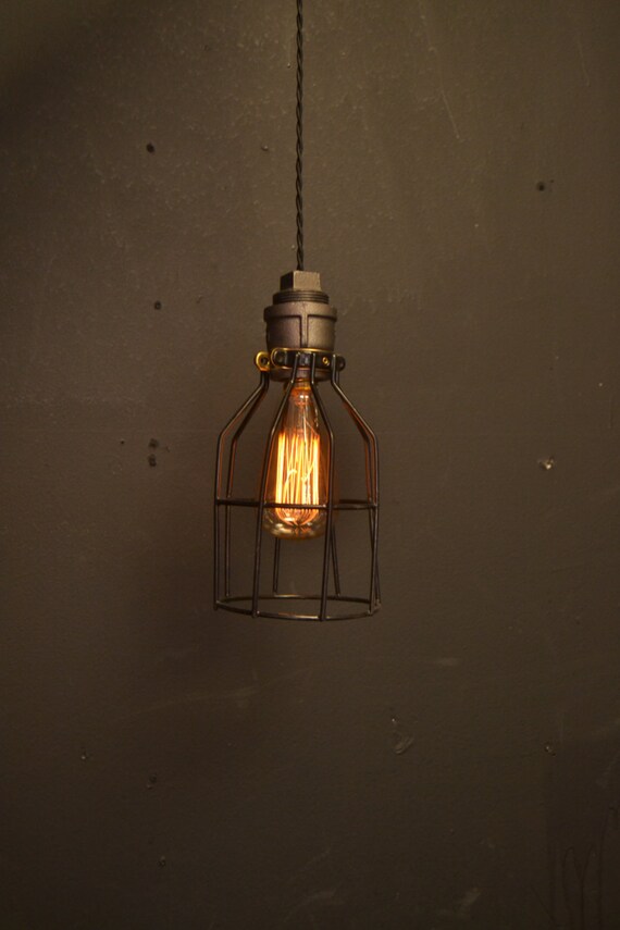 Pendant Light Pipe W Black Metal Cage Steel Lighting Steampunk