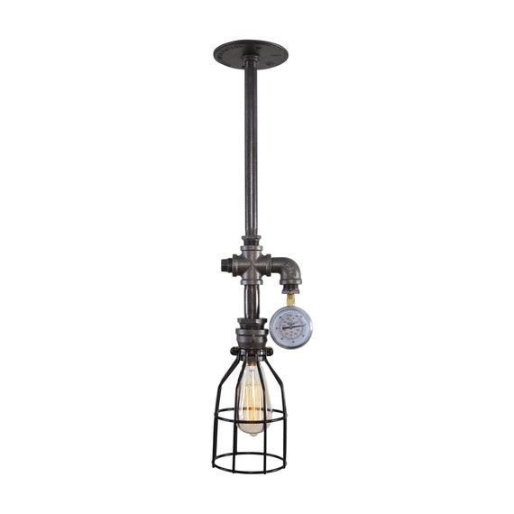 Vintage Style Ceiling Light With Cage And Gauge Steampunk Etsy