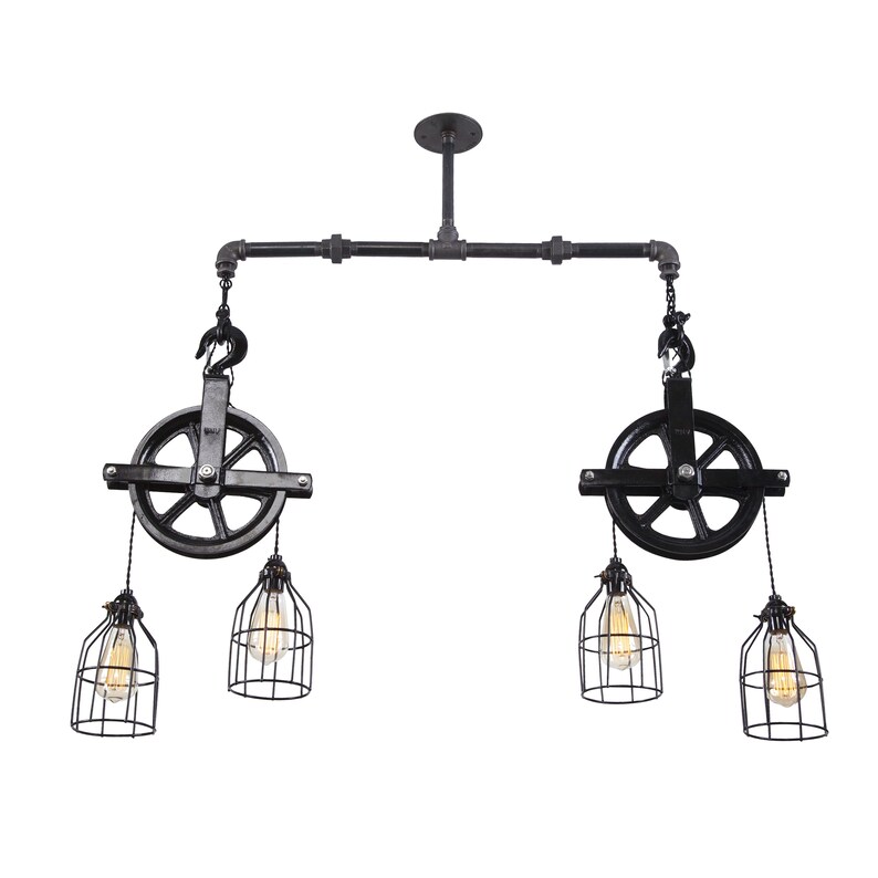 Double Pulley Ceiling Light Bar Island Rustic Hanging Large