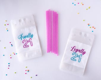 Finally & Legally 21 Drink Pouches, 21st Birthday Party Favors, Birthday Party Decor, Turning 21, 21st Birthday For Her. Finally 21
