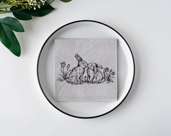 Disposable Easter Napkins | Gray Easter Bunny Party Napkins | Spring Table Decor