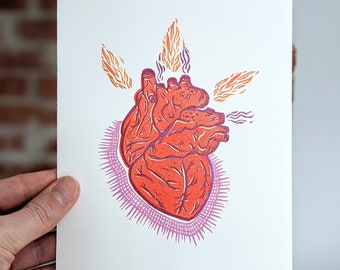 Fire in our Heart | Linocut Print | 5"x7"