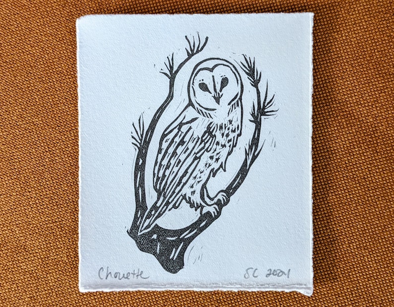 Mini Linocut Print Chouette