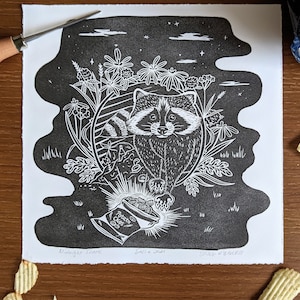 Midnight Snack | Linocut Print | 10&quot;x10&quot;