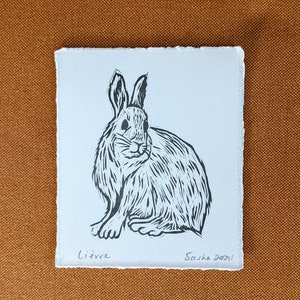 Mini Linocut Print Lièvre