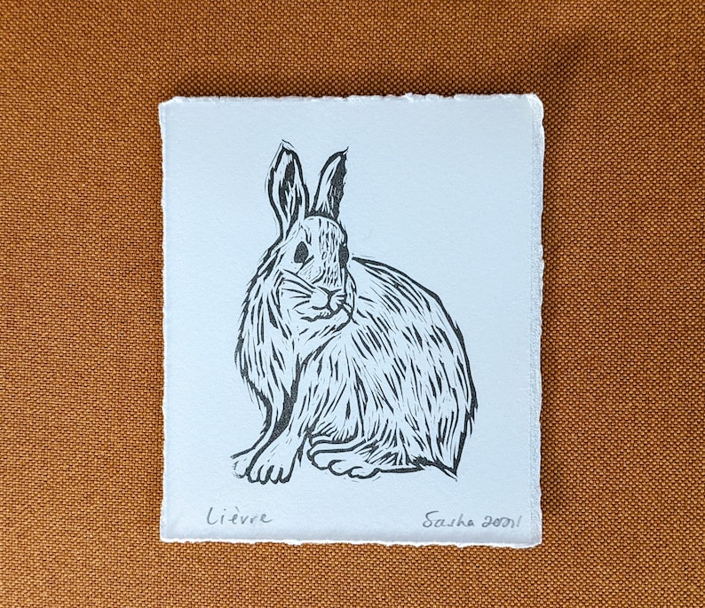 Mini Linocut Print Lièvre