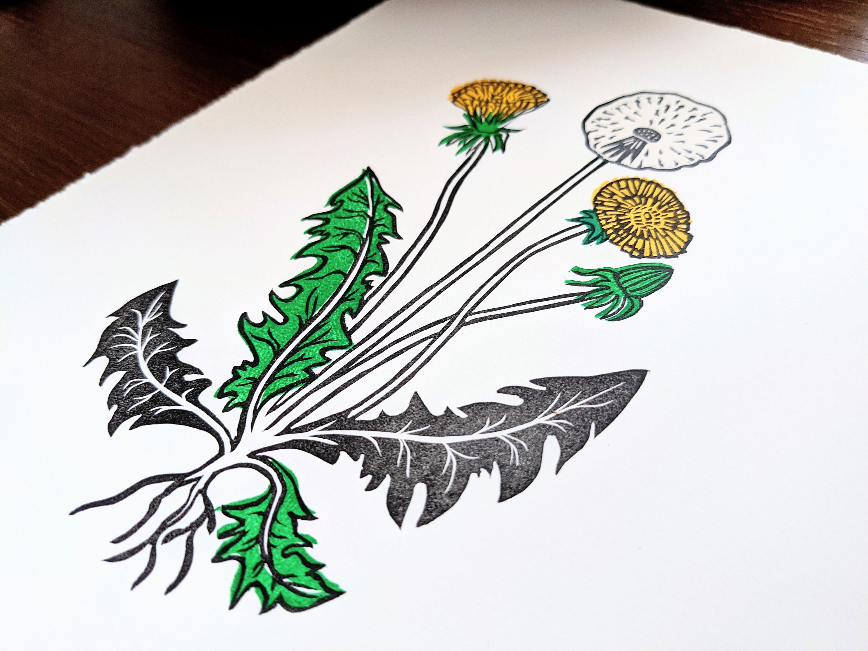 Dandelion Linocut Print 8x10 Etsy