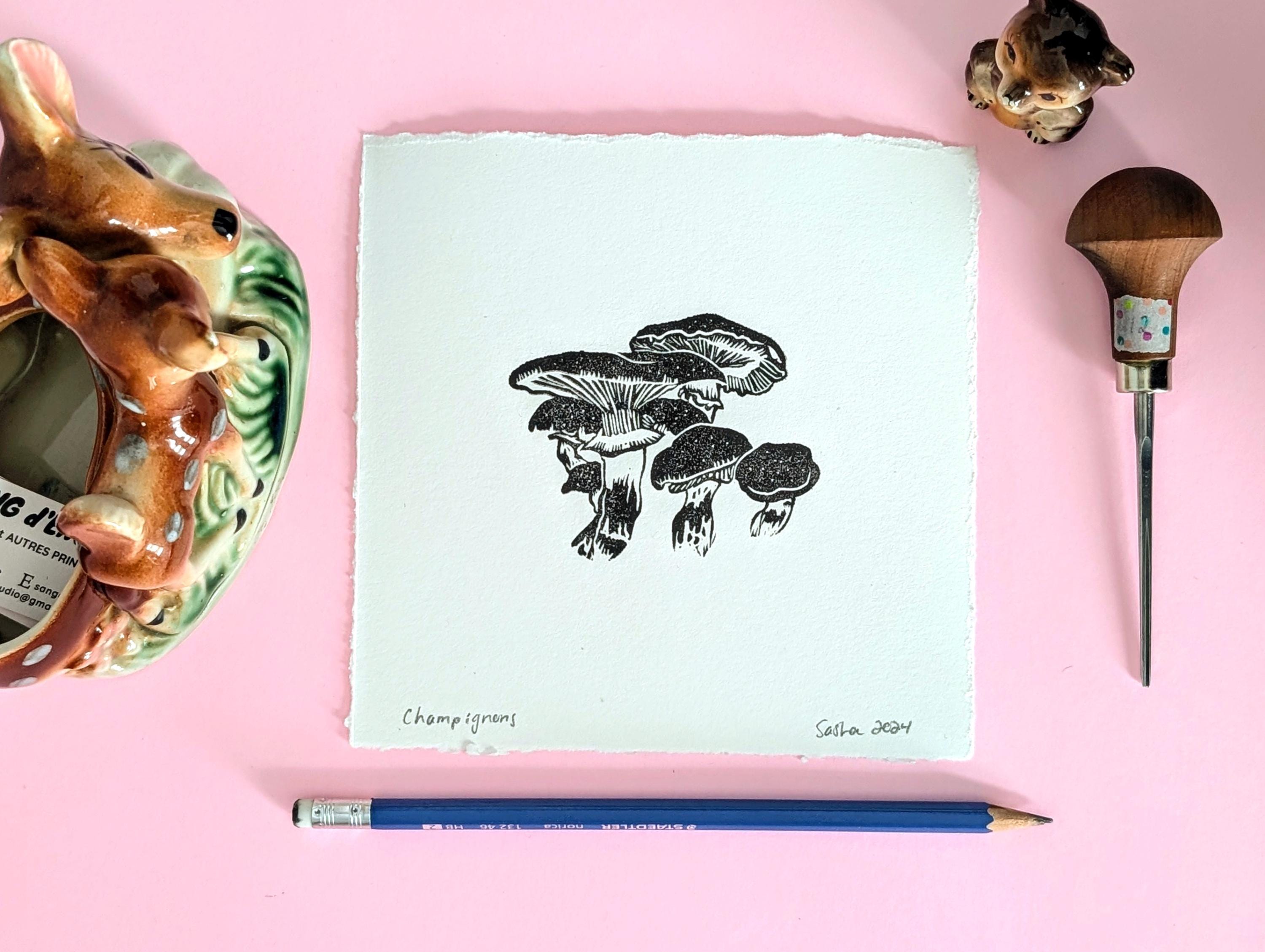 Champignons | Linocut Print | 5"x5"