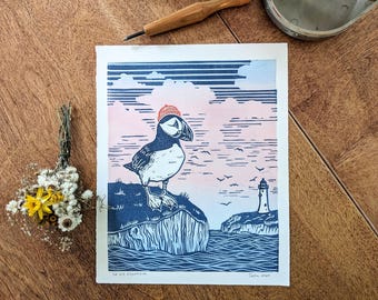 La vie aquatique | Linocut Print | 8"x10"
